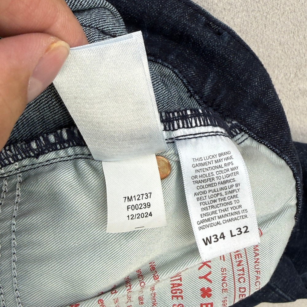 Lucky Brand 363 Vintage Straight Jeans Mens 34x32 Blue Dark Wash Denim Whiskered - Picture 12 of 13